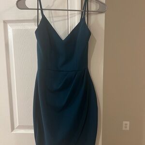 Lulu's Green Asymmetrical Ruched Mini Dress